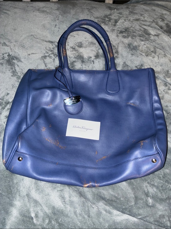 Salvatore Ferragamo Handbags - Salvatore Ferragamo Blue Leather Tote Classic Women’s Purse Handbag